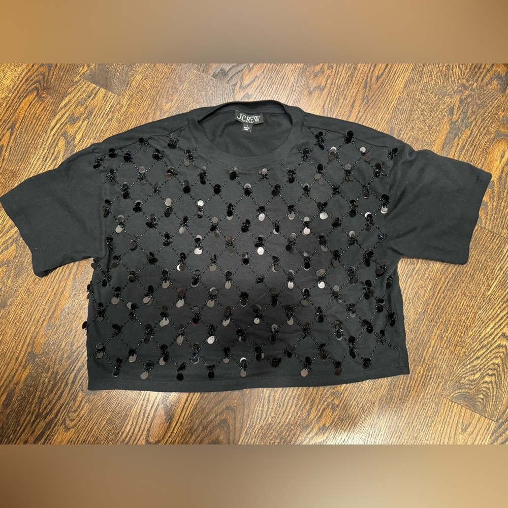 J Crew black sequin crop top